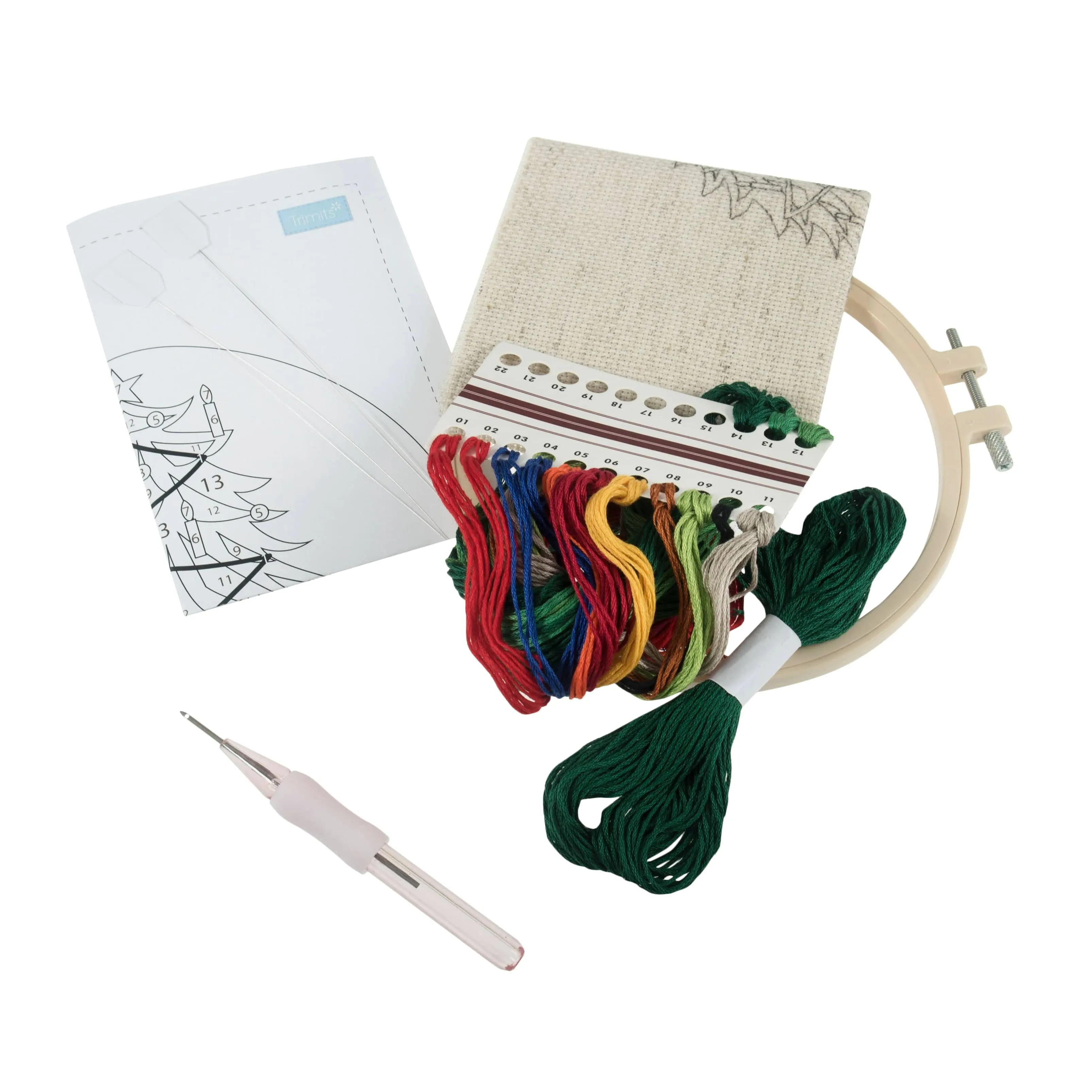 Embroidery Punch Needle Kit: Floss and Hoop - Christmas Tree