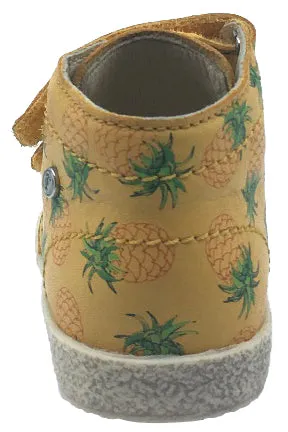 Falcotto Boy's & Girl's Mustard Yellow Pineapple Printed Leather Double Strap High Top Sneaker Shoe