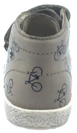 Falcotto Boy's & Girl's Tan Bike Icon Printed Leather Double Strap High Top Sneaker Shoe