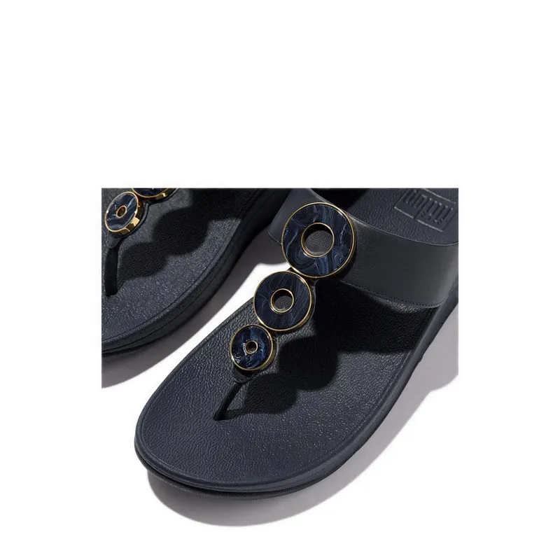 Fino Resin-Hoop Leather Toe-Post Sandals - Midnight Navy