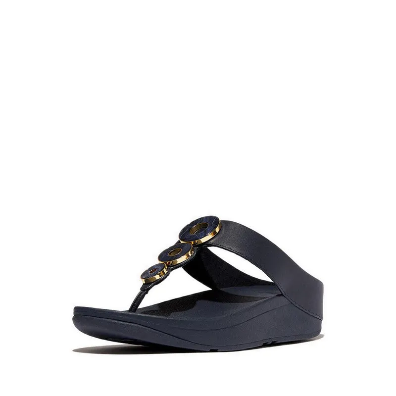 Fino Resin-Hoop Leather Toe-Post Sandals - Midnight Navy