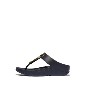 Fino Resin-Hoop Leather Toe-Post Sandals - Midnight Navy