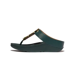 Fitflop Women Fino Resin-Hoop Leather Toe-Post Sandals |IB8-B90| Deep Teal