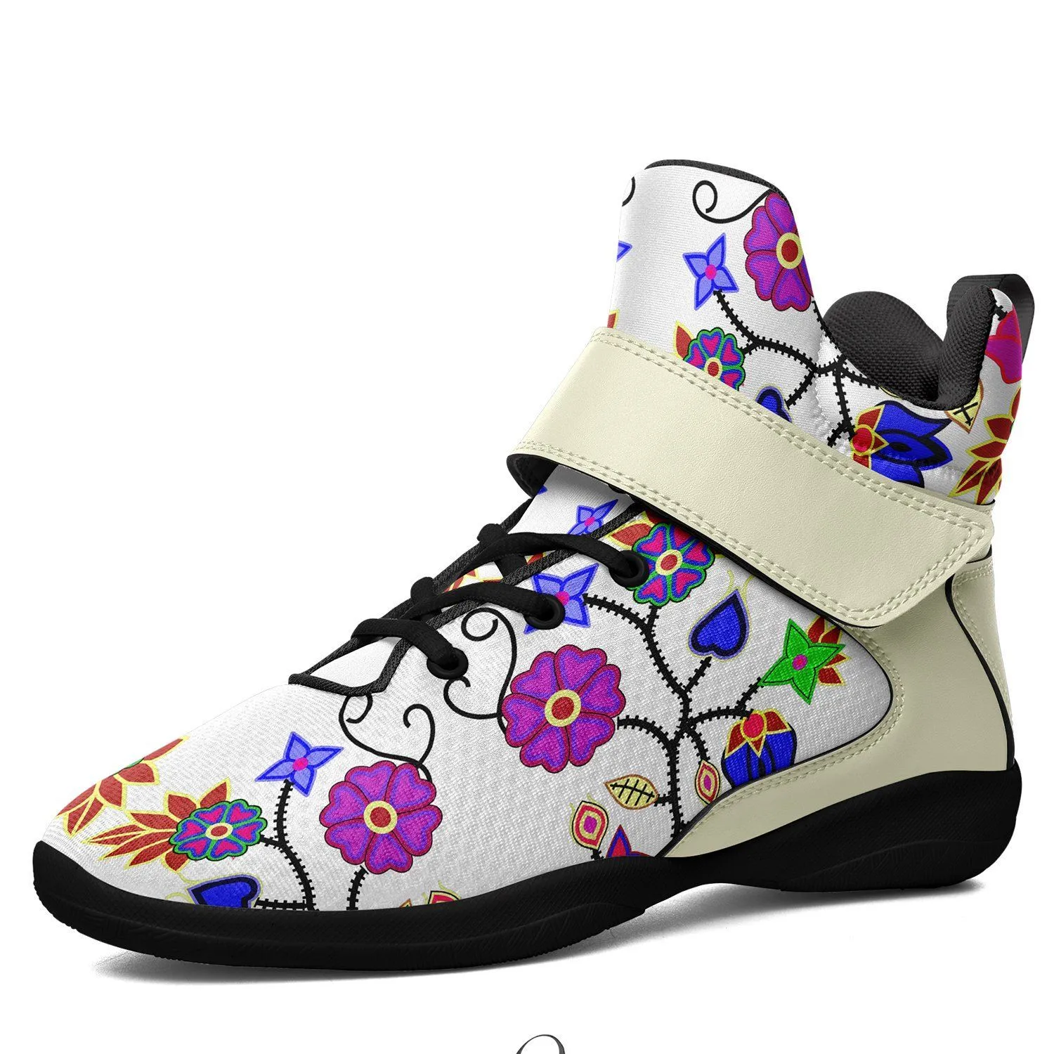 Floral Beadwork Seven Clans White Ipottaa Basketball / Sport High Top Shoes - Black Sole