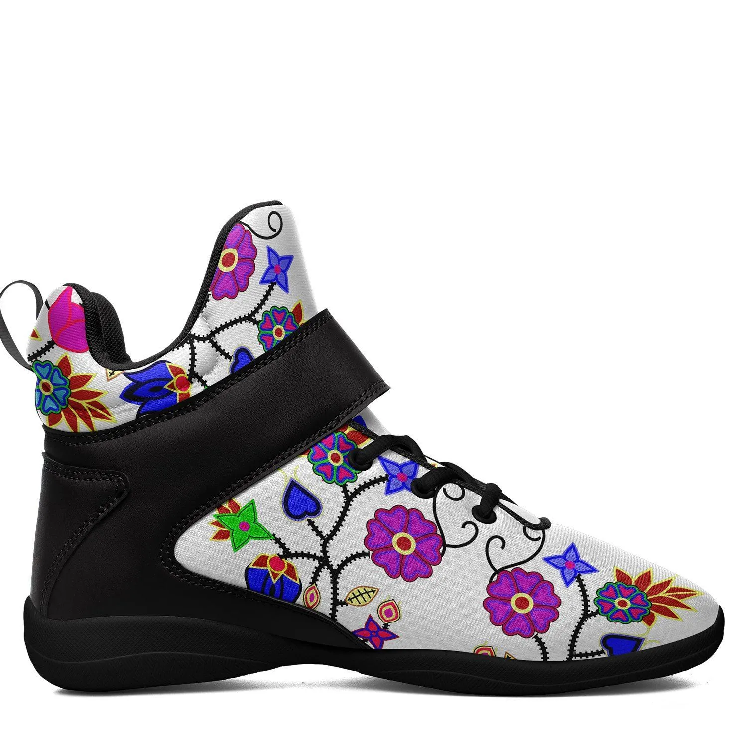 Floral Beadwork Seven Clans White Ipottaa Basketball / Sport High Top Shoes - Black Sole