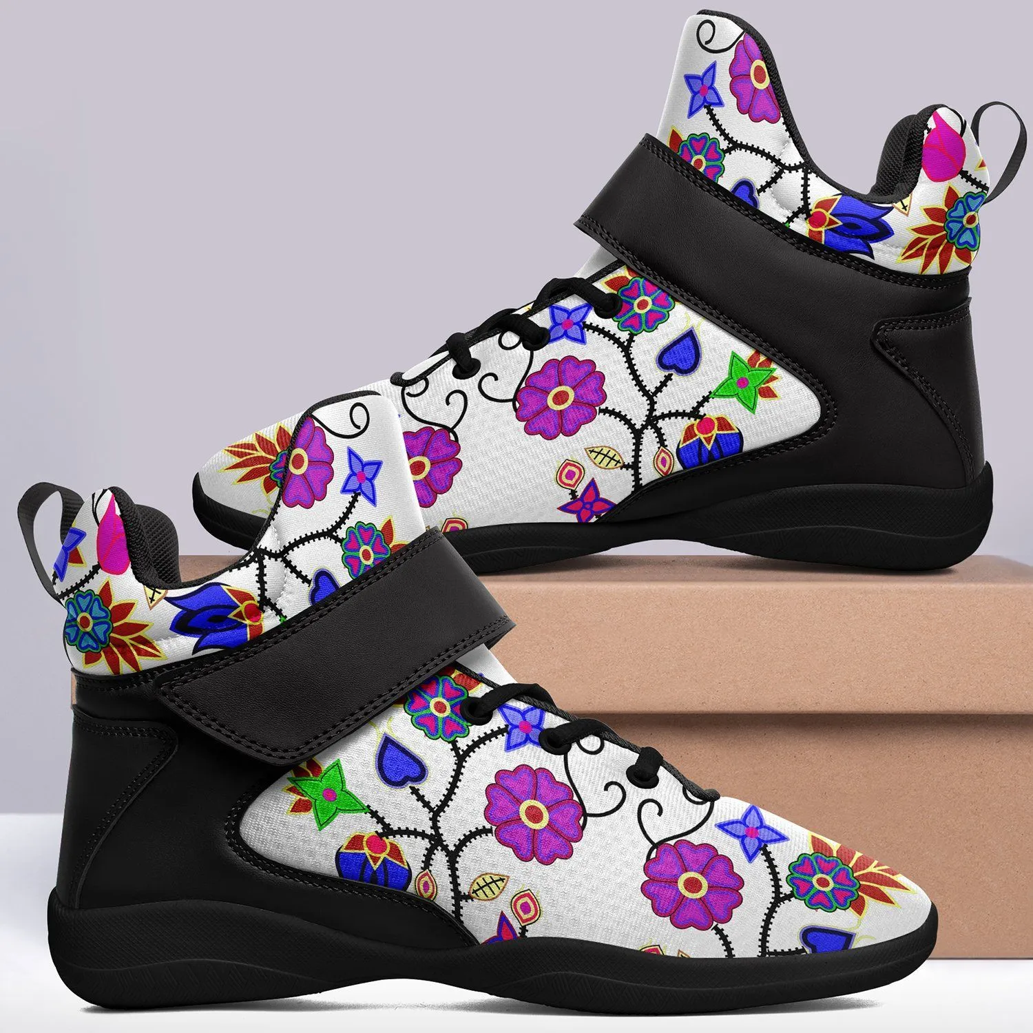 Floral Beadwork Seven Clans White Ipottaa Basketball / Sport High Top Shoes - Black Sole