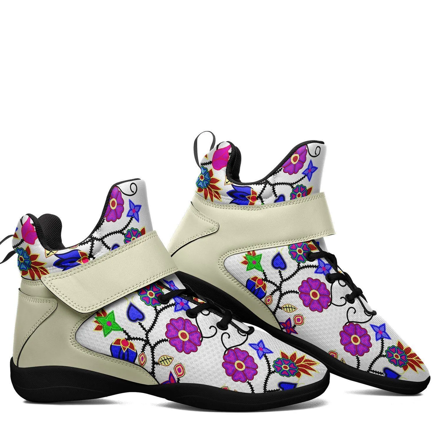 Floral Beadwork Seven Clans White Ipottaa Basketball / Sport High Top Shoes - Black Sole