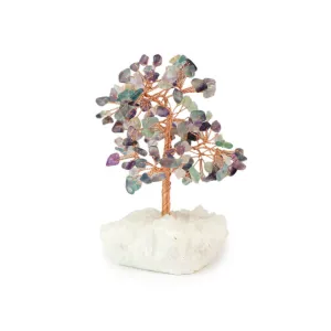 Fluorite Copper Tree on White Crystal Base