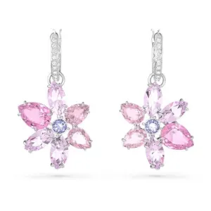 Gema Rhodium Plated Pink Flower Hoop Earrings 5658397