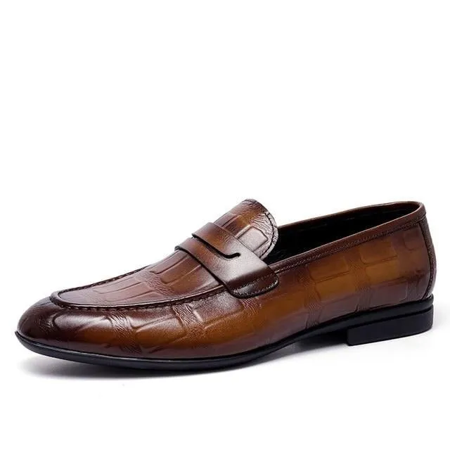 Genuine Leather Embossed Slip-On Elegance