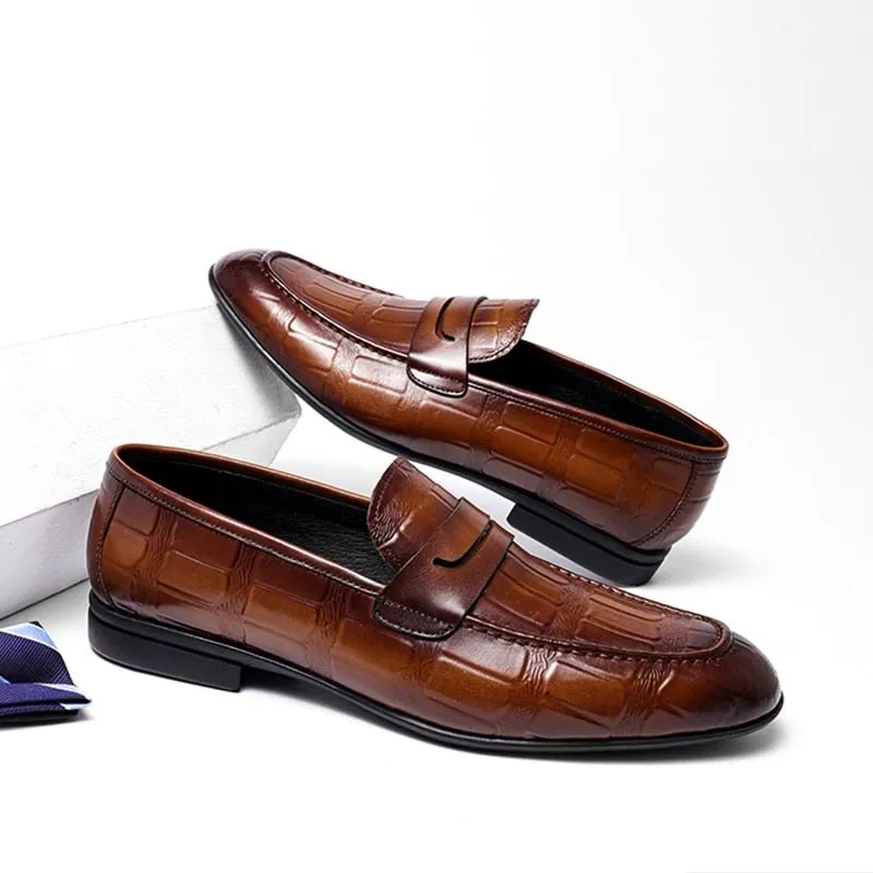 Genuine Leather Embossed Slip-On Elegance