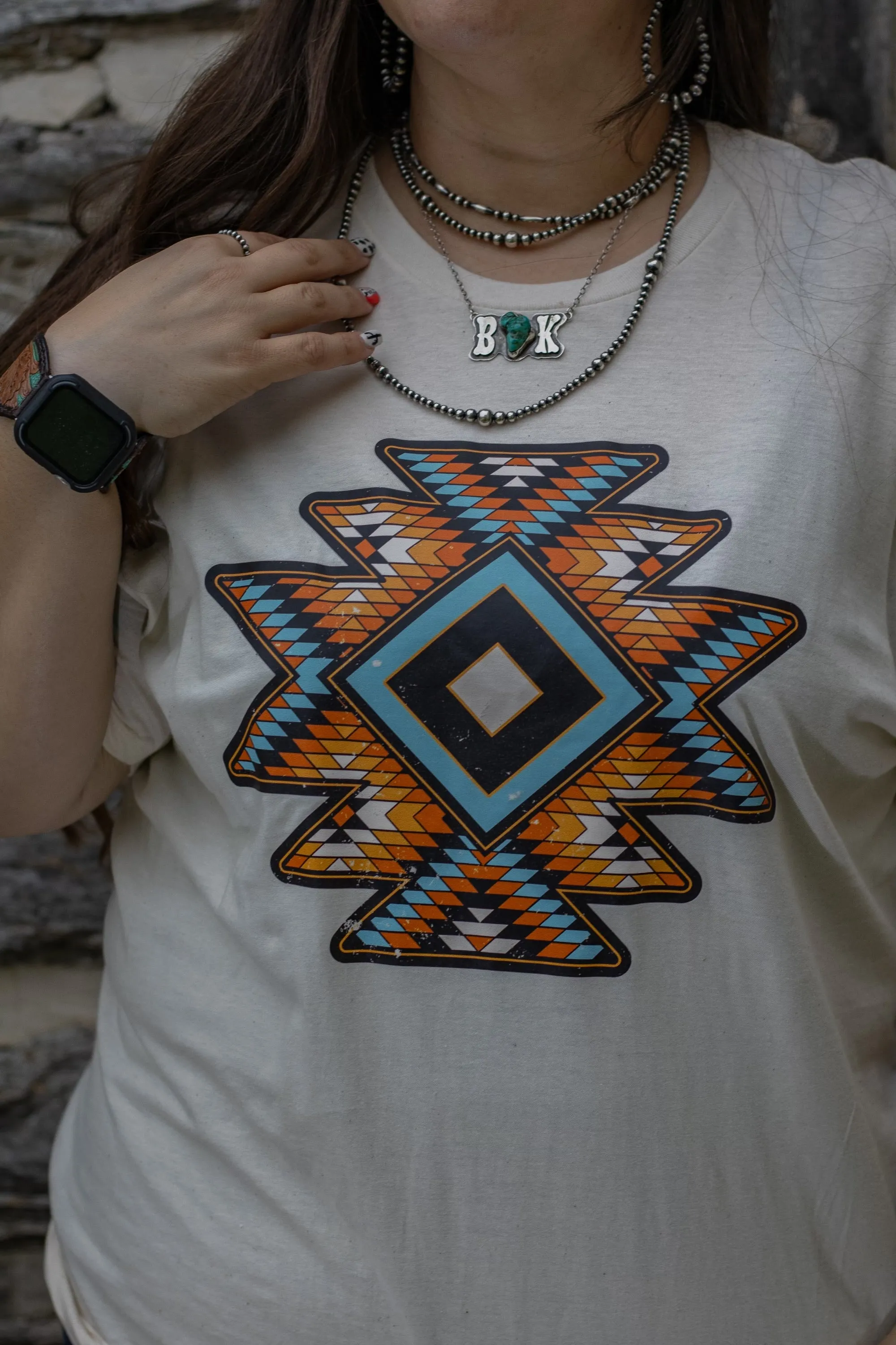 Geo Aztec On Natural Tee