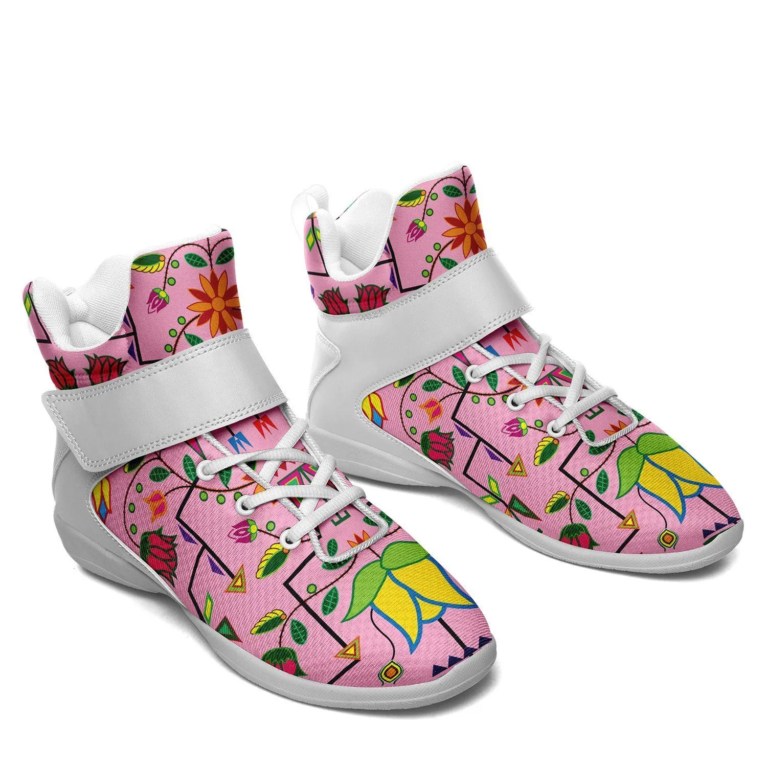 Geometric Floral Summer Sunset Ipottaa Basketball / Sport High Top Shoes - White Sole