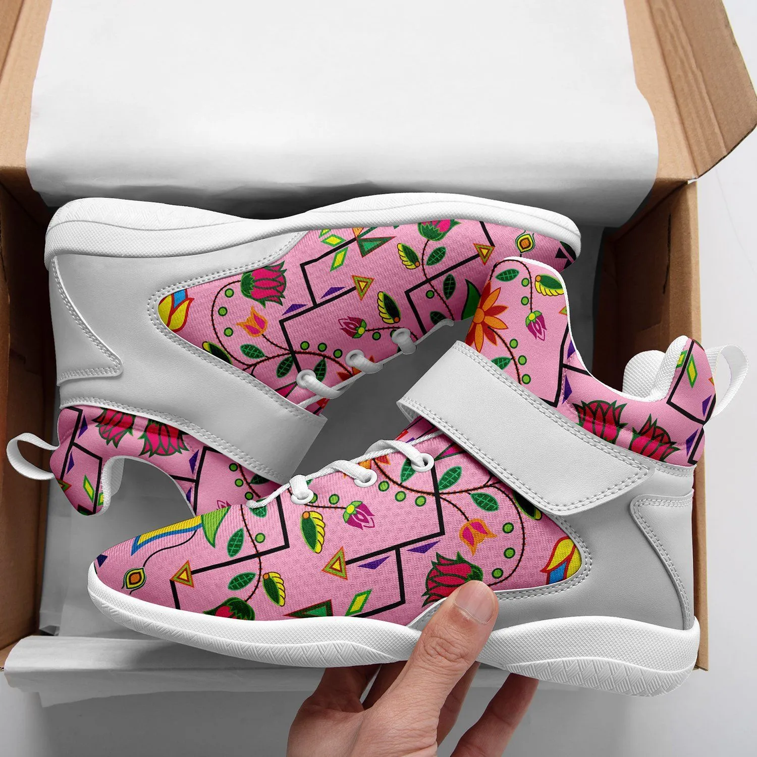 Geometric Floral Summer Sunset Ipottaa Basketball / Sport High Top Shoes - White Sole