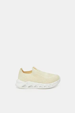 Girls Cream Fly-Knit Slip On Sneakers