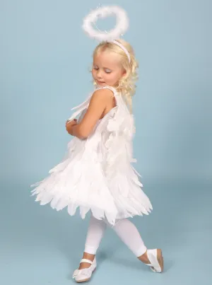 Girls White Feather Angel Halloween Costume Dress