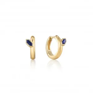 Gold Lapis Emblem Huggie Hoop Earrings E042-03G-L