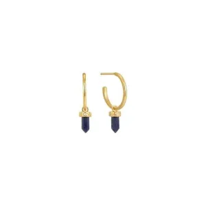 Gold Lapis Point Pendant Small Hoop Earrings E039-03G-L