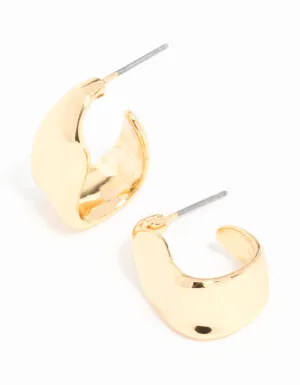 Gold Plated Wavy Molten Hoop Earrings