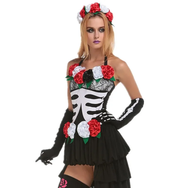 Halloween Joskaa Ghost Bride Halloween Costume For Women Corpse Horror The Skeleton Mexican Day Of The Dead Outfit Cosplay Fancy Party Dress