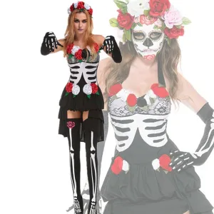 Halloween Joskaa Ghost Bride Halloween Costume For Women Corpse Horror The Skeleton Mexican Day Of The Dead Outfit Cosplay Fancy Party Dress