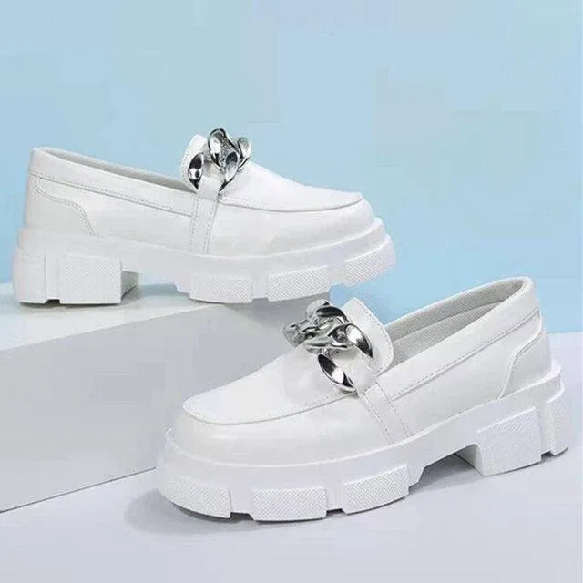 Hattie Cowhide Metal Chain Embellishment Slip-On Shoes