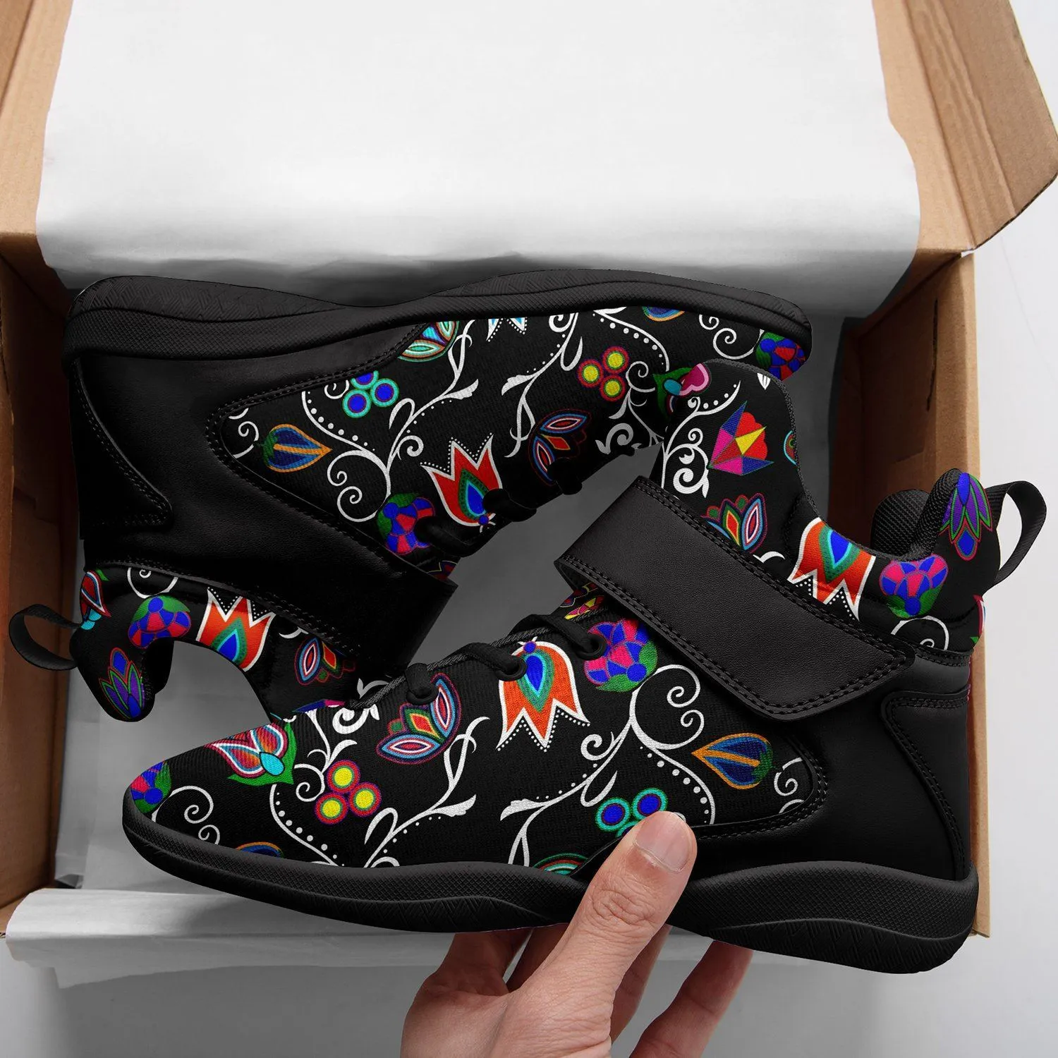 Indigenous Paisley Black Ipottaa Basketball / Sport High Top Shoes - Black Sole