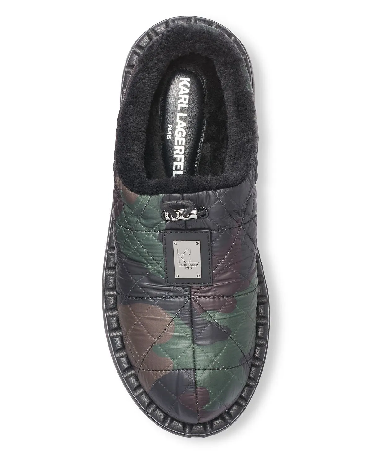 Karl Lagerfeld Men's Quilted Toggle Slippers with Faux Fur Lining and Front Logo