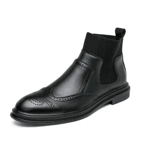 kkboxly kkboxly Men Brogue Comfy Elastic Slip on Chelsea Boots