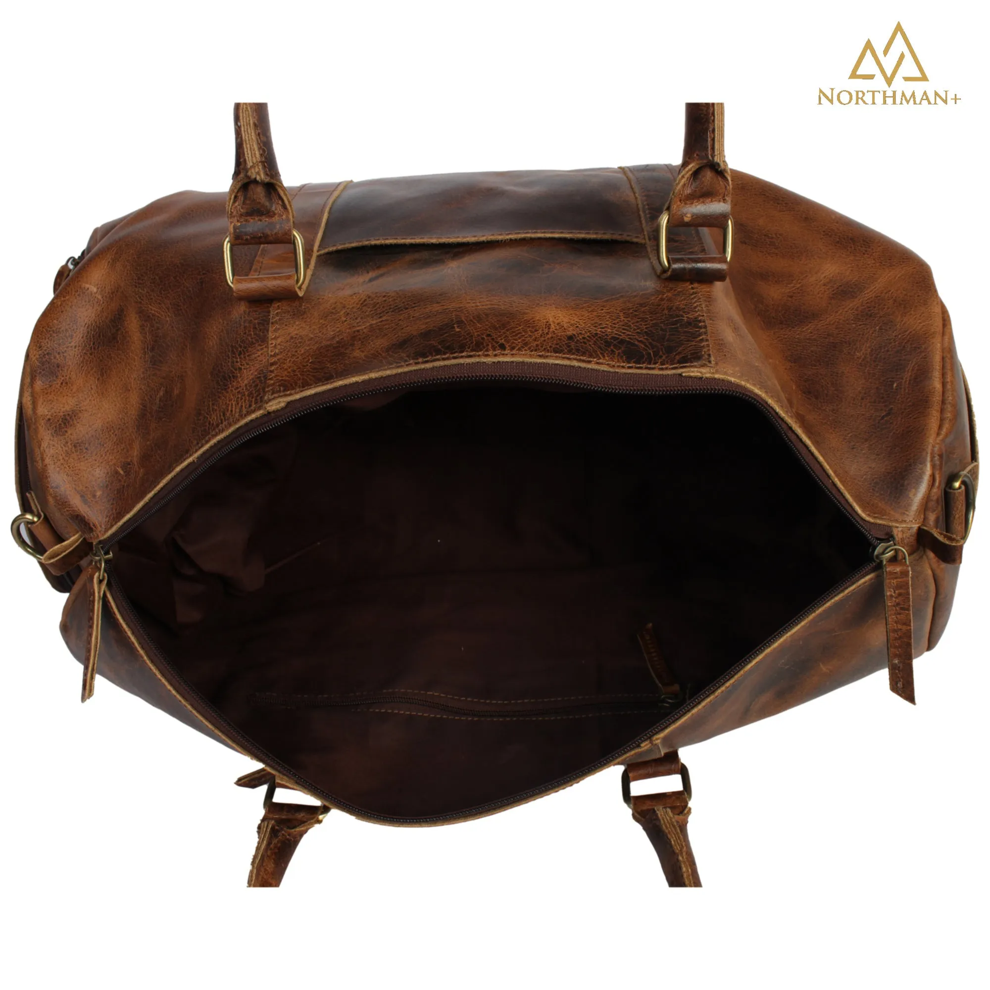 Leather Duffle Bag in Brown with dedicated pocket for Shoes