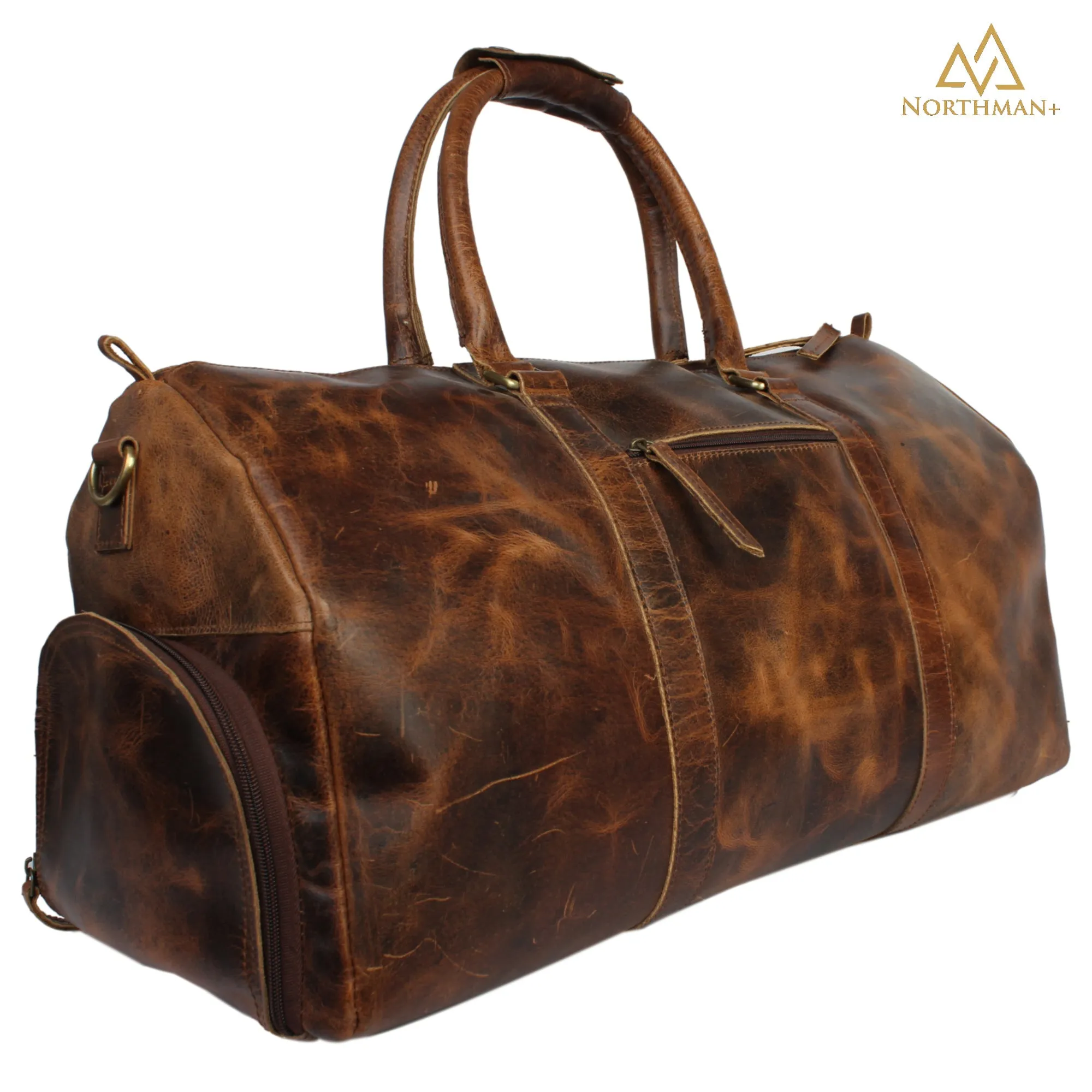 Leather Duffle Bag in Brown with dedicated pocket for Shoes