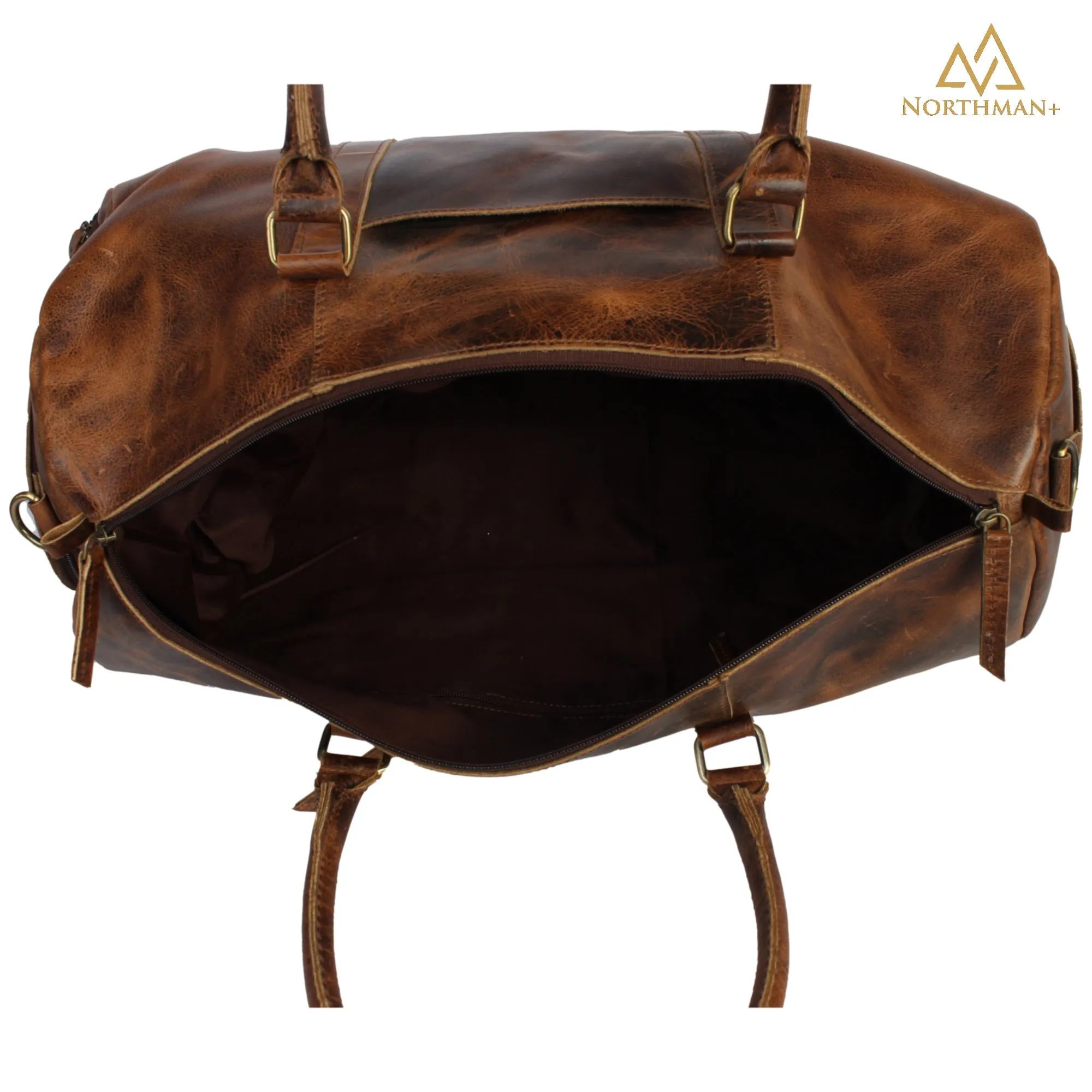 Leather Duffle Bag in Brown with dedicated pocket for Shoes