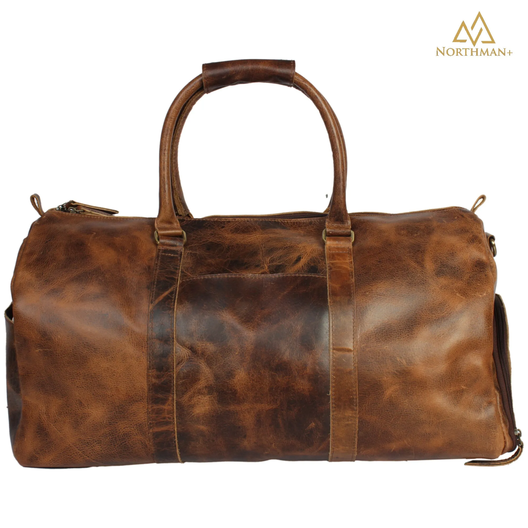 Leather Duffle Bag in Brown with dedicated pocket for Shoes