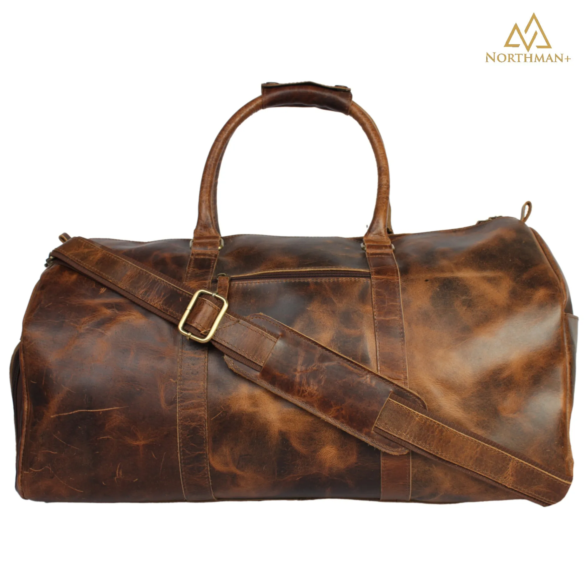 Leather Duffle Bag in Brown with dedicated pocket for Shoes