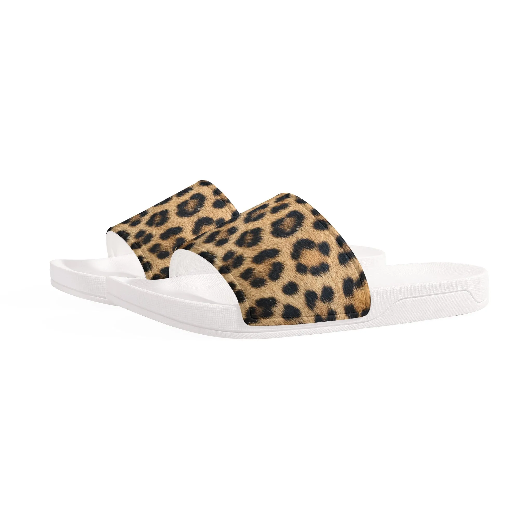 Leopard Women Slide Sandals,  Cheetah Animal Print Shoes Girls Flat Wedge Slides Vegan Casual Slippers Flip Flops Slip On