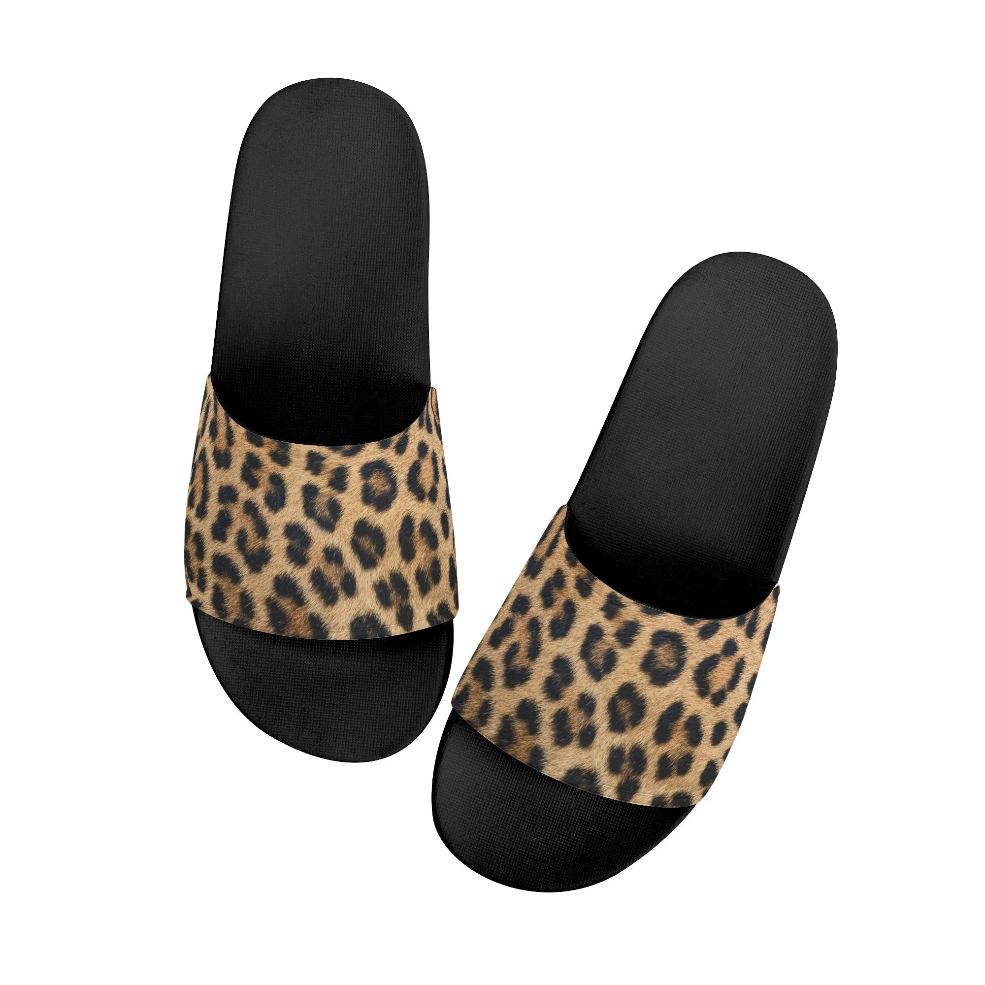 Leopard Women Slide Sandals,  Cheetah Animal Print Shoes Girls Flat Wedge Slides Vegan Casual Slippers Flip Flops Slip On