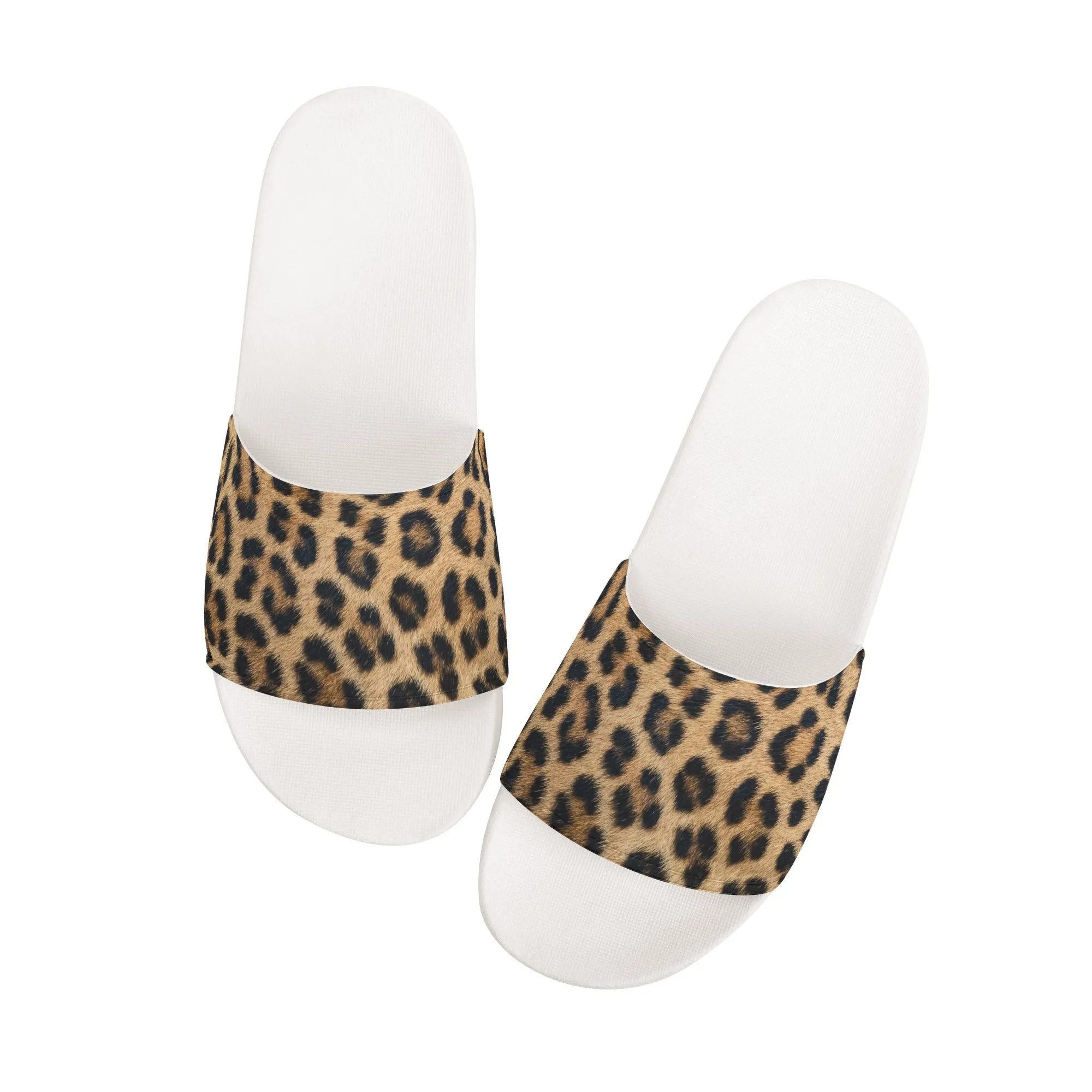 Leopard Women Slide Sandals,  Cheetah Animal Print Shoes Girls Flat Wedge Slides Vegan Casual Slippers Flip Flops Slip On