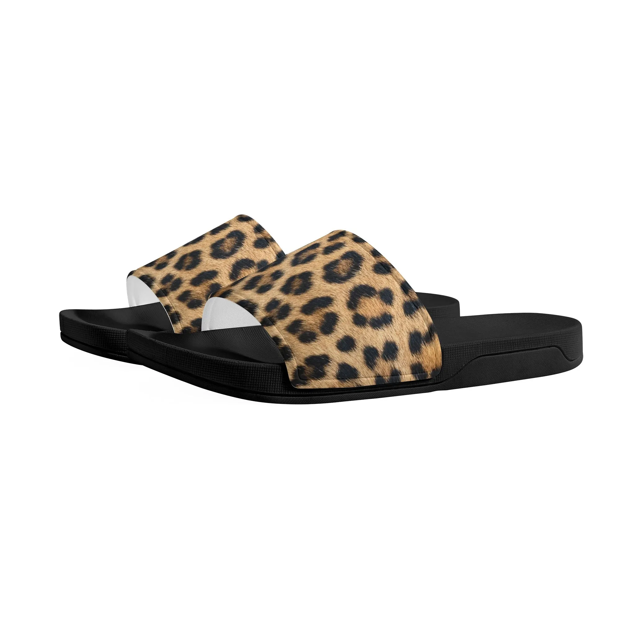 Leopard Women Slide Sandals,  Cheetah Animal Print Shoes Girls Flat Wedge Slides Vegan Casual Slippers Flip Flops Slip On