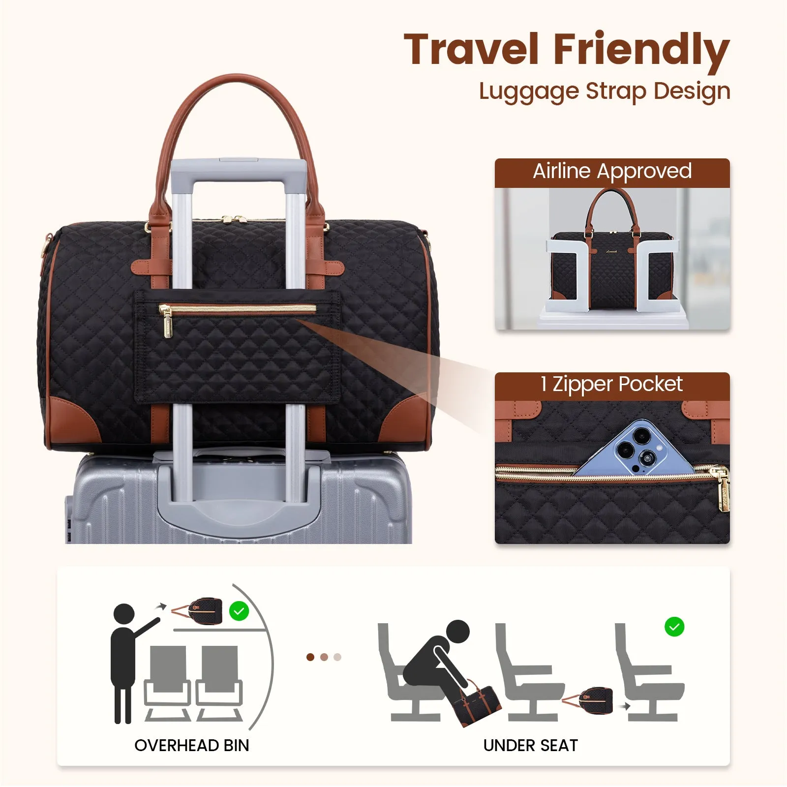 Lovevook All-in-One 3-Piece Black Travel Set for Weekend Escapes