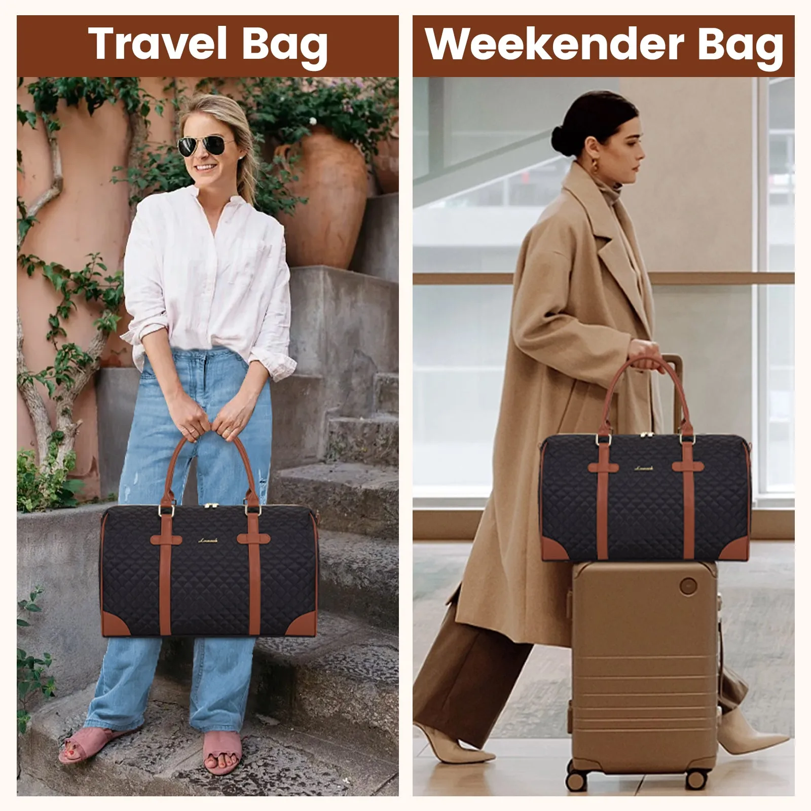 Lovevook All-in-One 3-Piece Black Travel Set for Weekend Escapes