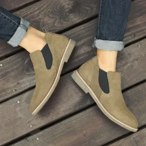 Men Retro Autumn Cowhide Leather Slip-on Ankle Boots