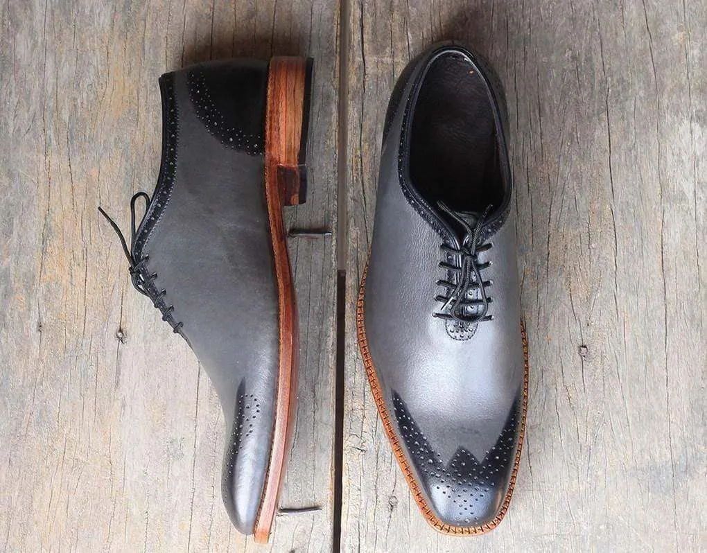 Men's Gray whole Cut Leather Shoe