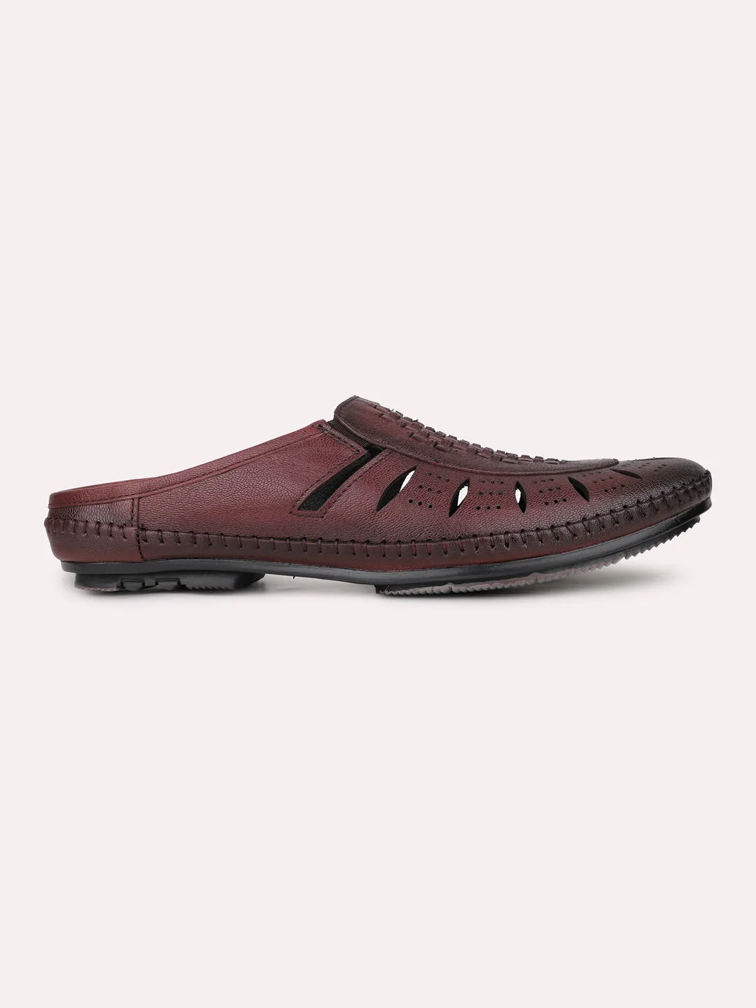 Mens Red Solid Round Toe Casual Sandals