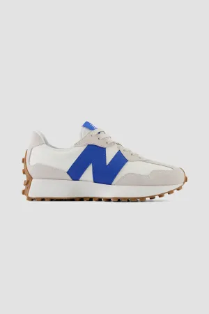 New Balance Women's 327 Sneaker in Moonbeam with Blue Oasis