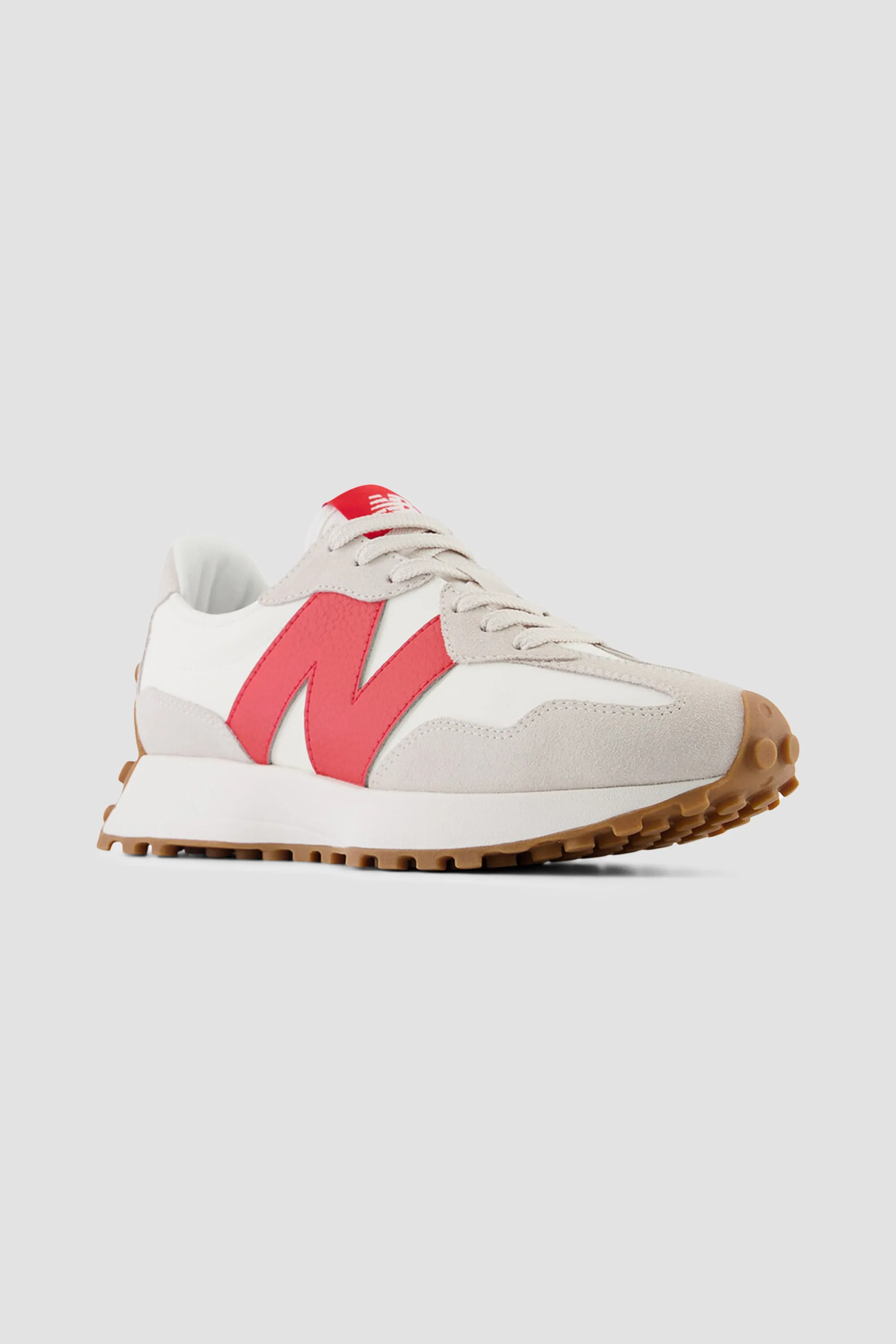 New Balance Women's 327 Sneaker in Moonbeam/True Red