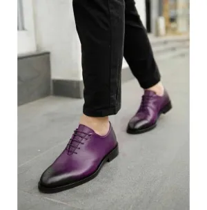 New Stylish Men's Handmade Classic Lace Up Purple Leather Shoes With Brogue Toe Style