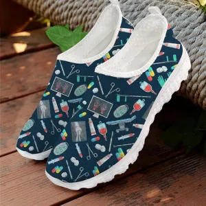 Nursing Icons Women's Summer Flat Sneakers Casual Shoes For Women Mesh Flats Cute Nursing Pattern Women's Sneakers Nurse Beach Woman Loafers Ladies Shoes