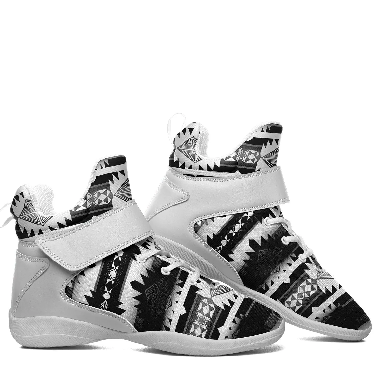 Okotoks Black and White Kid's Ipottaa Basketball / Sport High Top Shoes