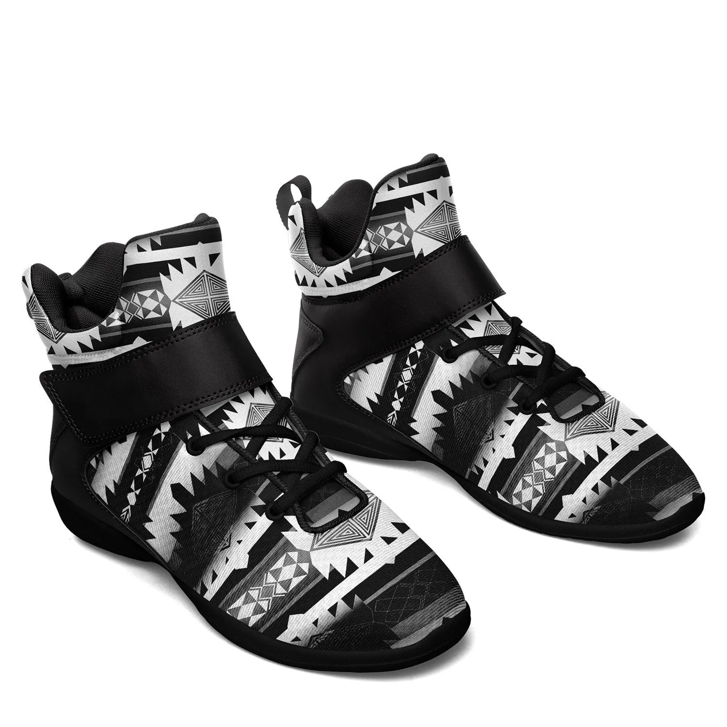 Okotoks Black and White Kid's Ipottaa Basketball / Sport High Top Shoes