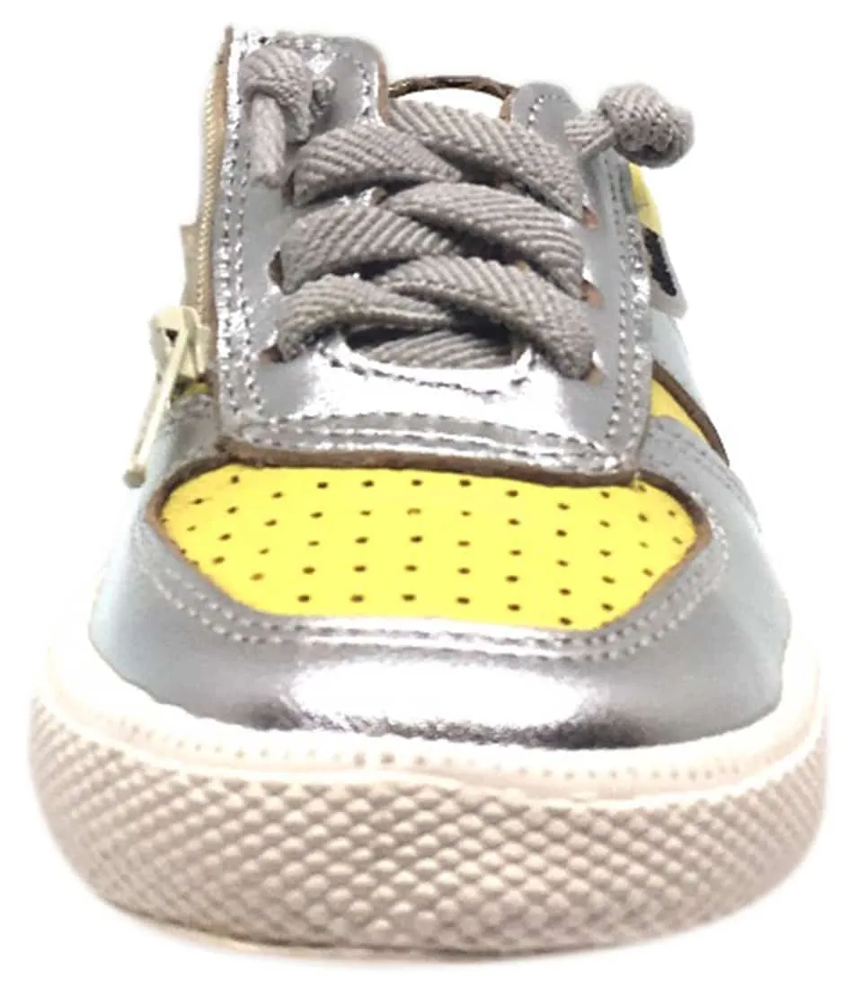 Old Soles Boy's and Girl's Lemon Silver Leather Urban Code Lace Up Tri Colored Sneaker Shoe